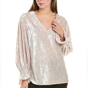 Vince Camuto Women's V-Neck Velvet Glitter Blouson Long Sleeve Top XL